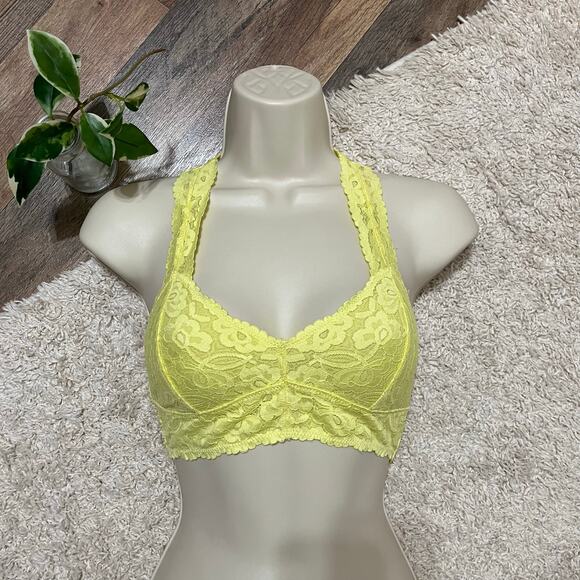 Intimately Free People XS Yellow Feminine Floral Lace Boho Galloon Bralette NWOT - Picture 3 of 6